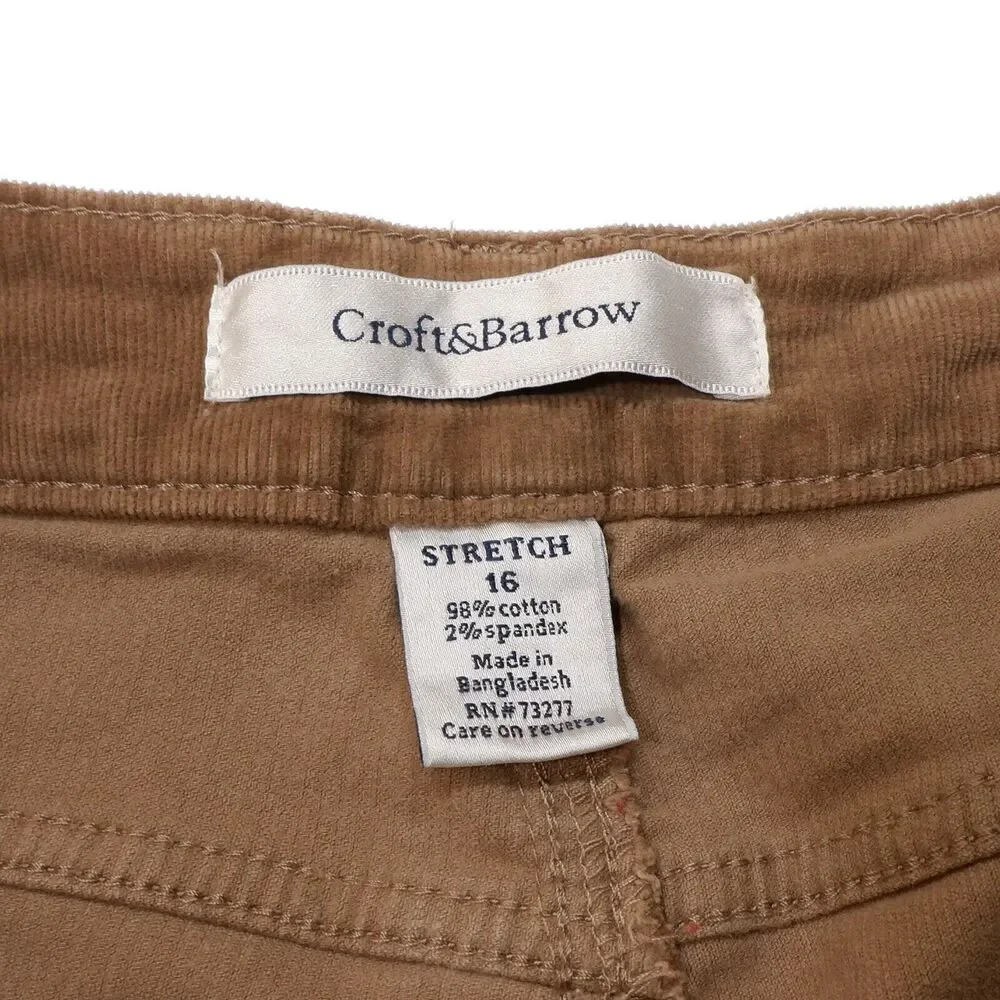 Croft & Barrow Corduroy Straight Pants Size 16 Womens Brown Stretch 36 x 28.5 - Picture 4 of 10